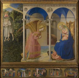 Verkündigung an Maria, Altarretabel mit 5 Predellatafeln aus dem Marienleben, Haupttafel, Szene